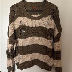 POL Distressed Striped Sweater